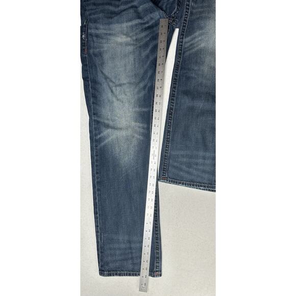 True Religion Jeans Mens 40x34 Section Straight Leg Blue Denim Distressed *Flaw - Picture 14 of 15